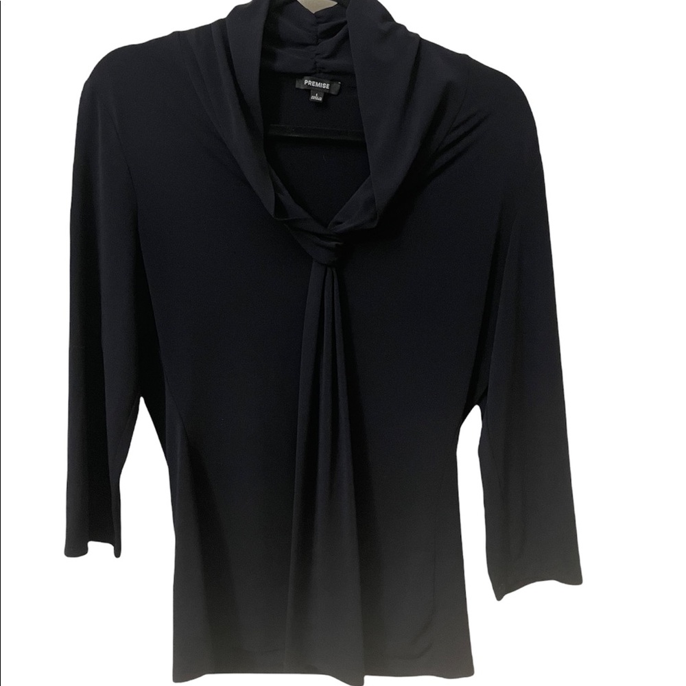 Navy Blue tie front blouse
